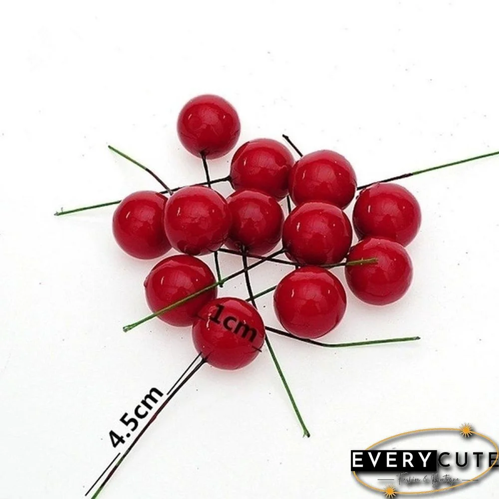 100Pcs Artificial Red Holly Berry Christmas Decor On Wire Bundle Garland Wreath