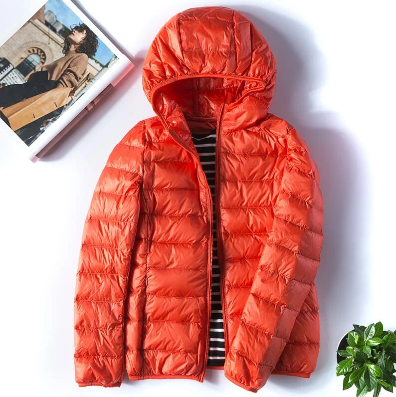 Autumn Winter Women Ultralight Thin Down Jacket White Duck Down Hooded Jackets Female Warm Coat Down Parka Portable Outwear