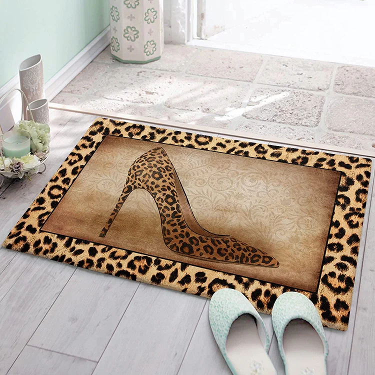 Leopard Print Female High Heels Entrance Doormat Home Decoration Non Slip Super Soft Bathroom Floor Mat Brown Animal Kitchen Mat