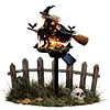 Solar Powered Halloween Witch Broom Stake Resin Light for Outdoor Decor