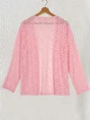 Long Sleeve Semi-Sheer Knitted Solid Color Cardigan - Elegant See-Through Open Front Top with Micro Elasticity and Regular Length - Perfect for Spring and Summer Womens Clothing