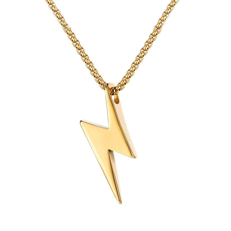 Minimalist Streetwear Lightning Titanium Steel Polishing Unisex Pendant Necklace Men Pendant Necklaces