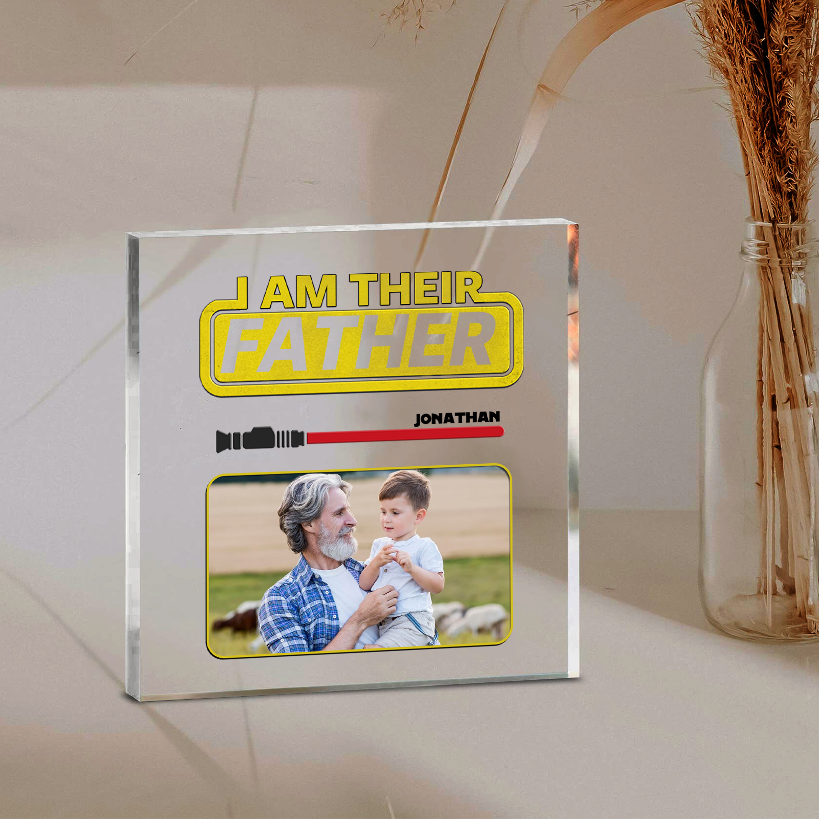 1 Name - Personalised Photo & Name Acrylic Square Keepsake Rectangle Plaque "I Am Their Father" Gifts for Dad-Jessemade AU