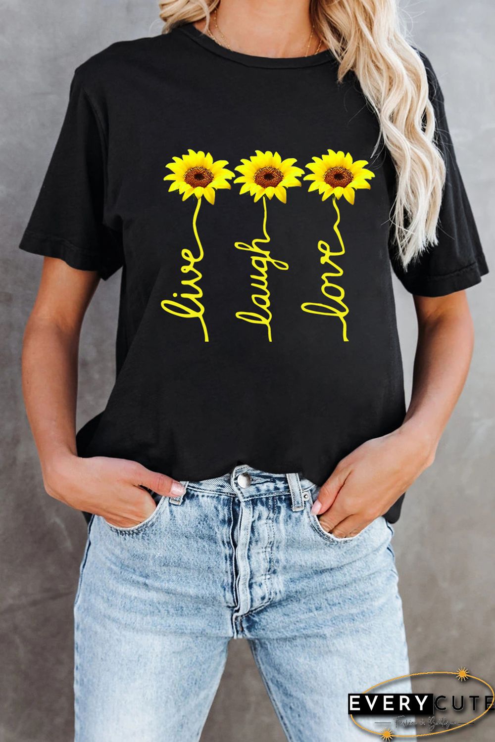Live Laugh Love Sunflower Black T-Shirt