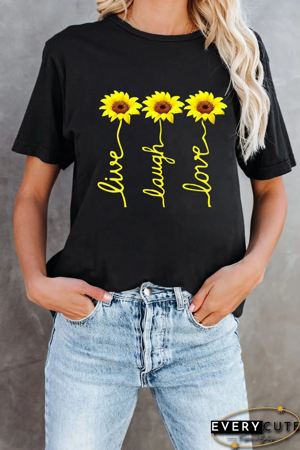 Live Laugh Love Sunflower Black T-Shirt