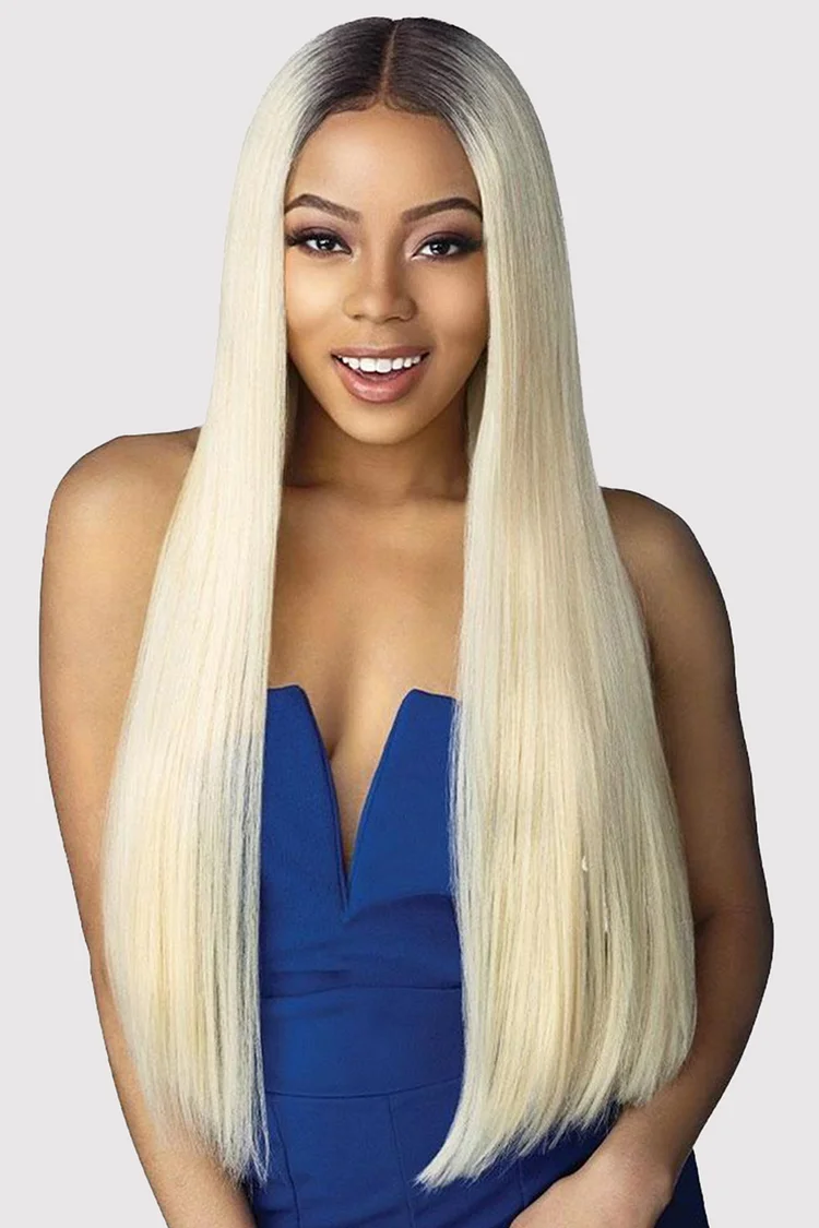 Fashionable Beige Center Parting Long Straight Wigs 2024 - Xpluswear