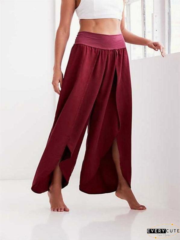 Solid Color Wide Leg Split Bottom Casual Pants