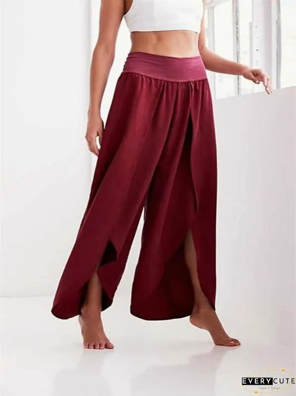 Solid Color Wide Leg Split Bottom Casual Pants