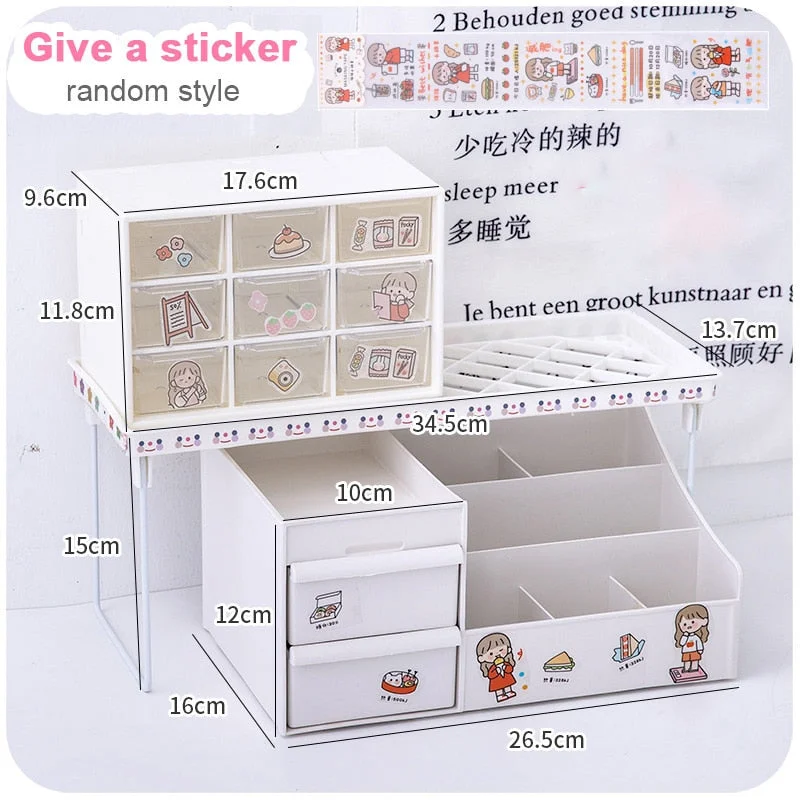 W&G 3pcs/Set Ins Kawaii Deskpot Organizer Makeup Storage Box 3 Shelf Container Drawer Cabinet Rack Send Sticker Home Decor 2021