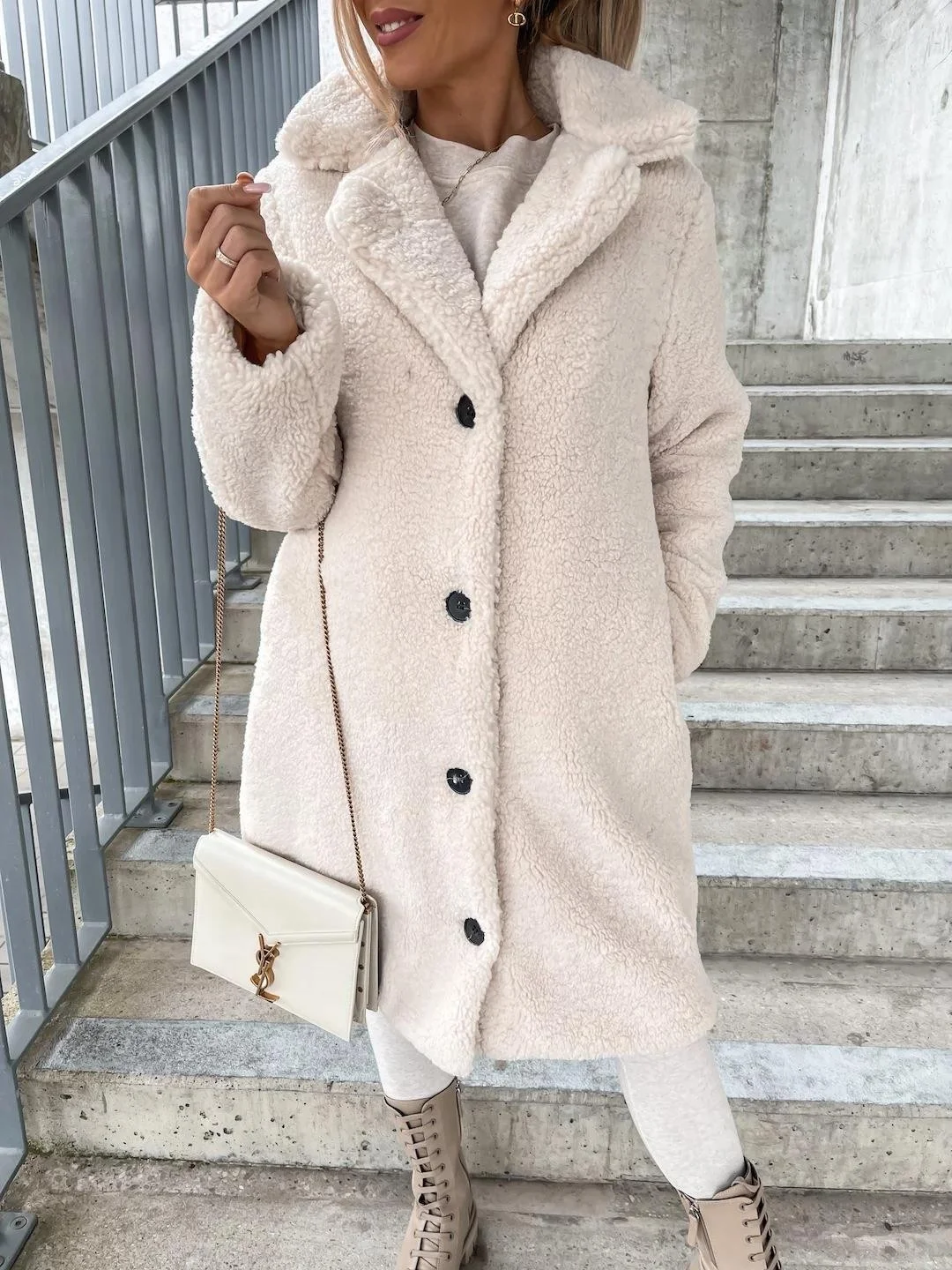 Brownm Brownm Autumn And Winter Women's Explosive Hairy Long-Sleeved Collar Women's Plush Tops Long Coat