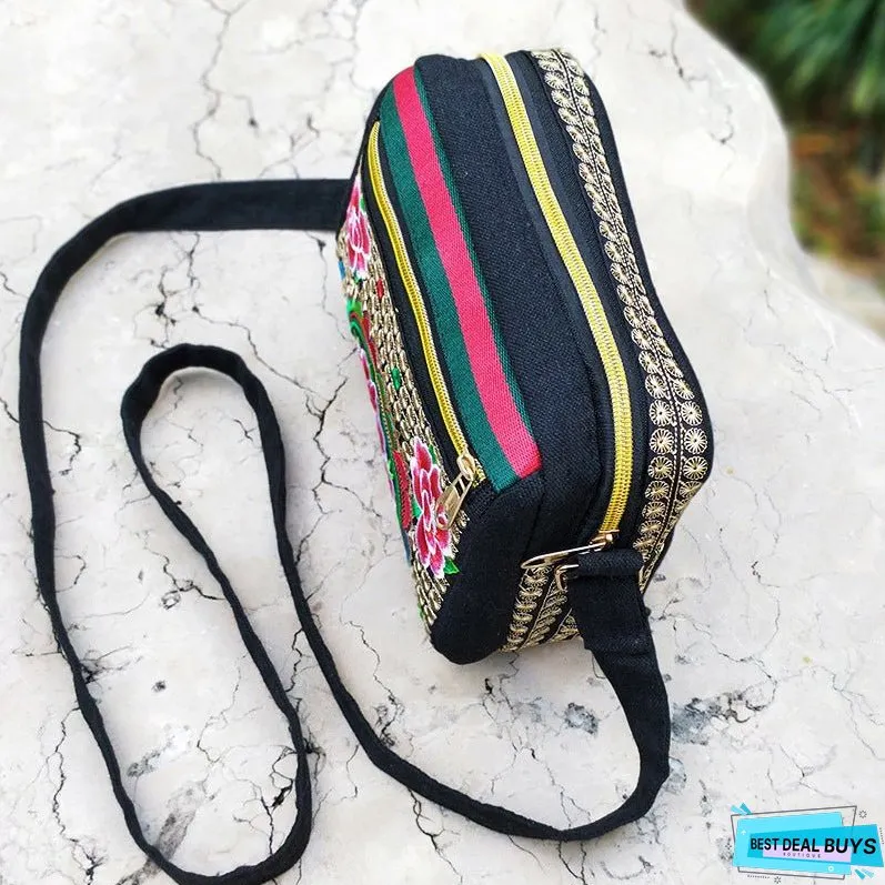 New Ethnic Style Embroidered Canvas Bag, Versatile Embroidered Bag Women's Shoulder Oblique Span Bag