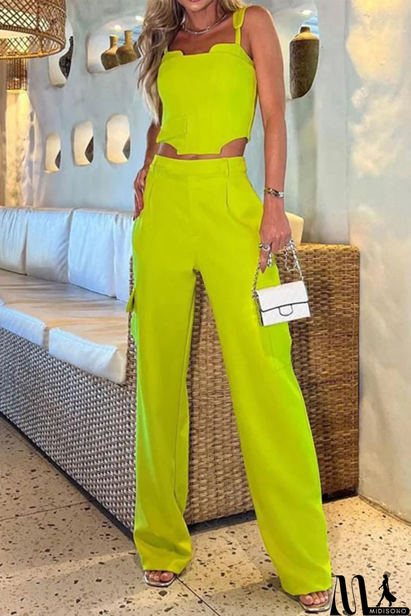 MidiSono - British Style Elegant Solid Pocket Asymmetrical Square Collar Sleeveless Two Pieces