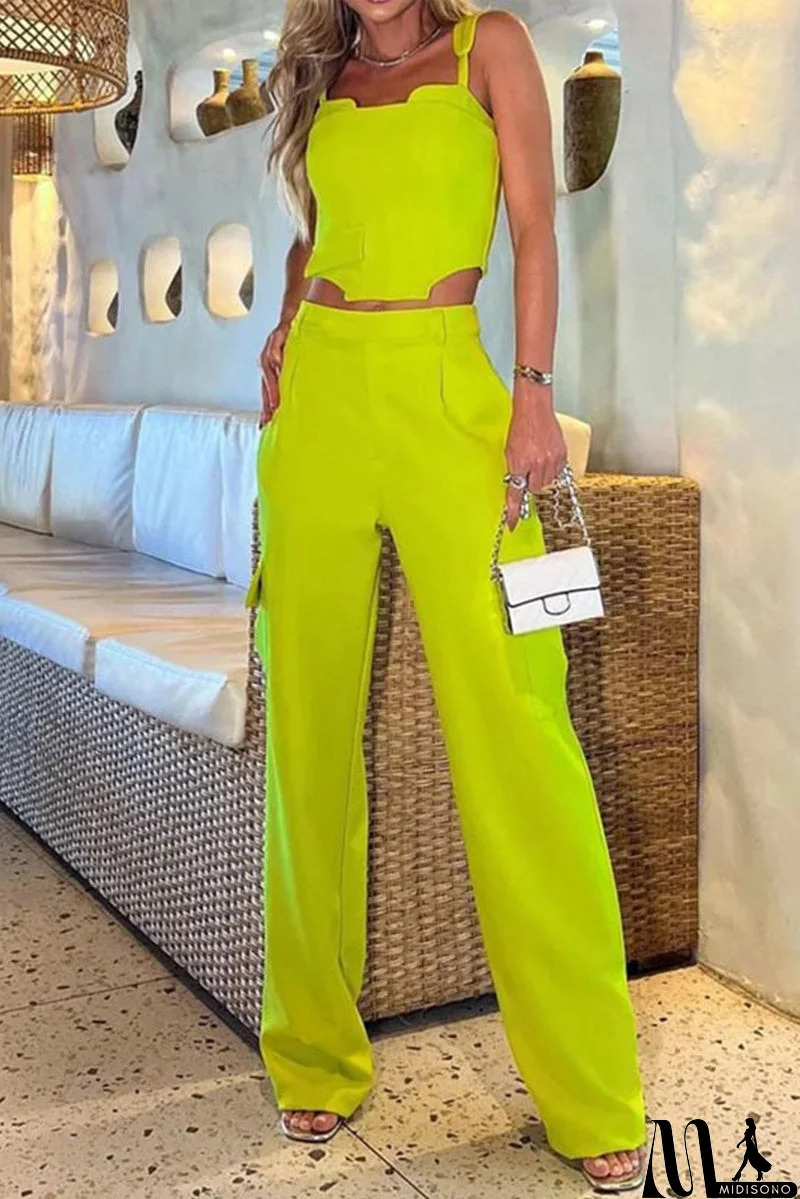 MidiSono - British Style Elegant Solid Pocket Asymmetrical Square Collar Sleeveless Two Pieces