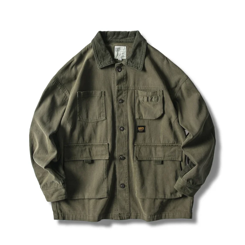 Men's Retro Casual Army Green Jacket Multi-pocket Cargo Men's Jacket