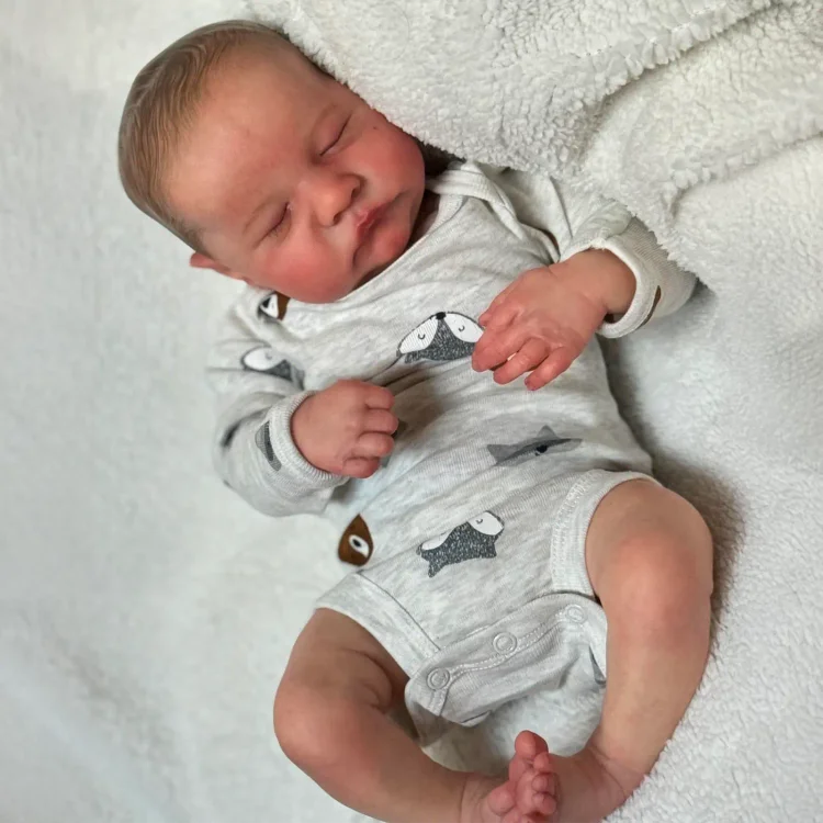  [New] 20'' Reborn Baby Doll Realistic Sleeping Boy Bodya with Painted Hair with 🔊Heatbeat Coos and Breath💗 - Reborndollsshop®-Reborndollsshop®