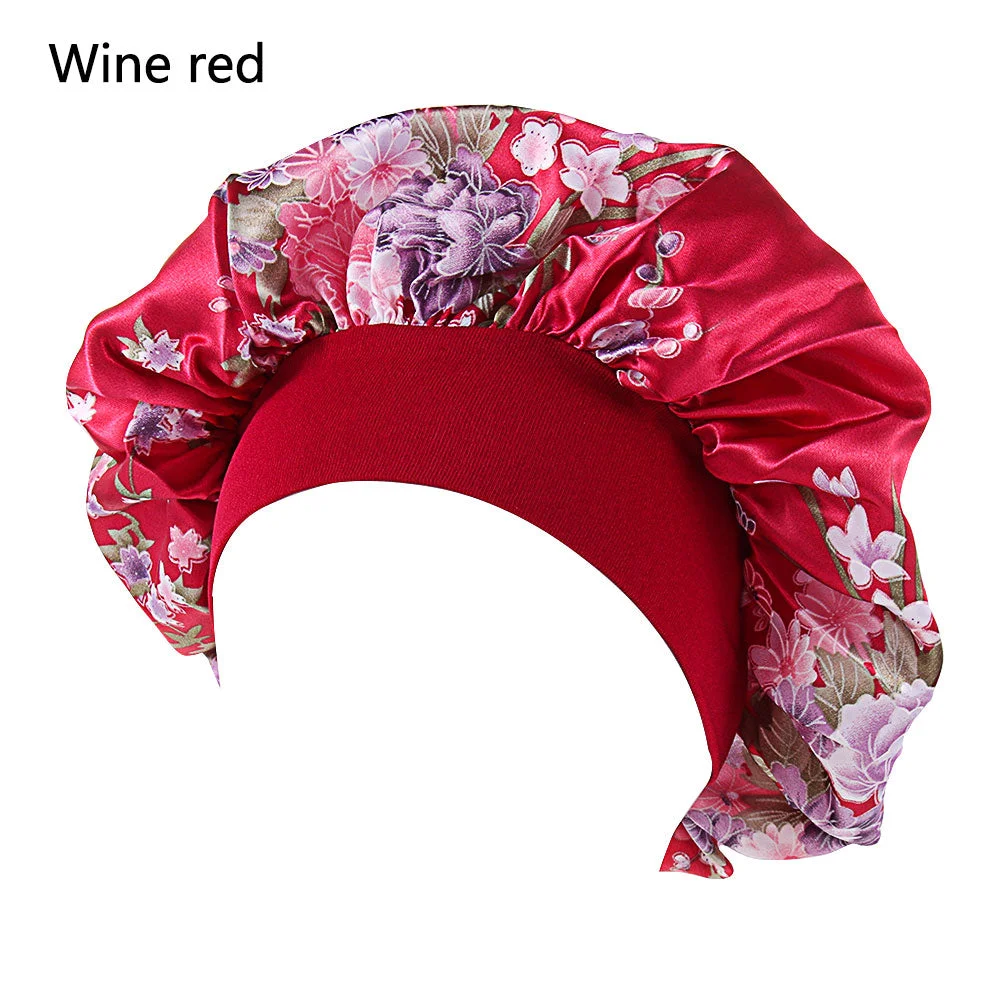Printing Satin Bonnet For Women Elastic Wide Band Night Sleep Satin Hat Chemo Caps Hair Loss Cover Fashion Head Wrap Hair Care