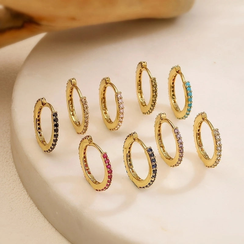 Fashion Simple Copper Inlaid Color Diamond Round Ear Clip Earrings Women's   Style Ring Light Luxury Earrings Factory