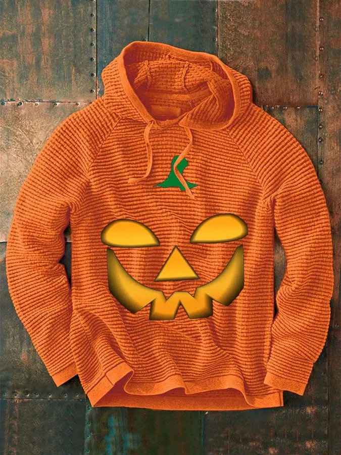 Casual Pumpkin Print Long Sleeve Hoodie