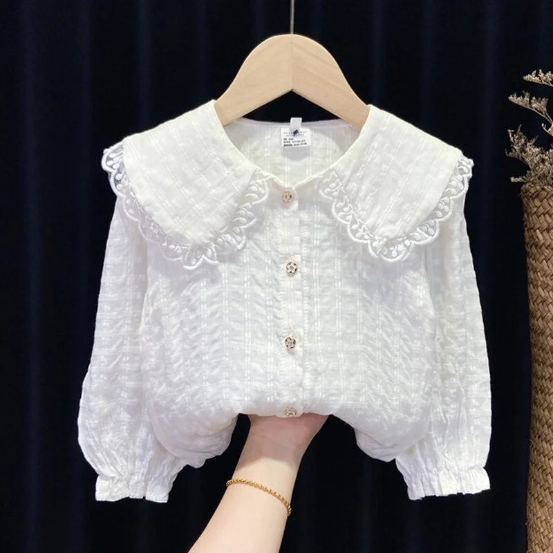 Baby Girls Blouses Kids Clothes for Girls White Shirts Spring Long Sleeve Cotton School Uniform Toddler Child Tops 2 4 6 8 Years