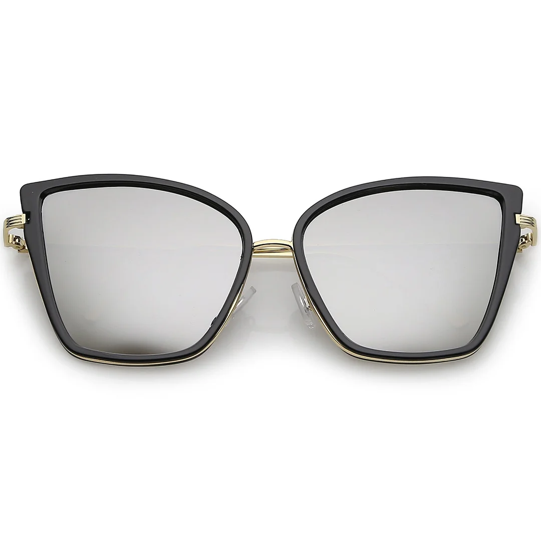 Women's Oversize Cat Eye glasses With Slim Arms Colored Mirror Lens 56mm