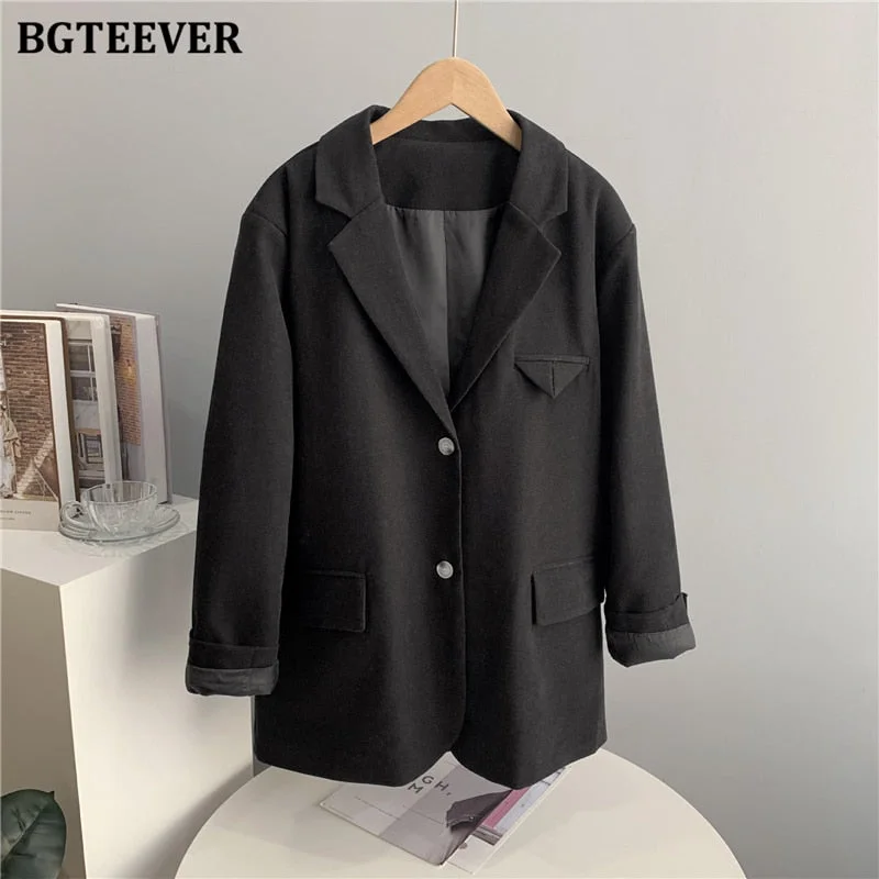 BGTEEVER Casual Loose Single-breasted Mint Green Women Suit Blazer 2021 Spring Elegant Notched Collar Full Sleeve Female Jackets