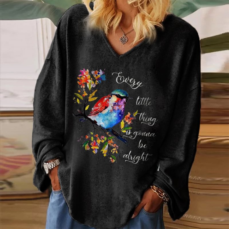 Every Little Thing Is Gonna Be Alright Printed Long Sleeve T-shirt