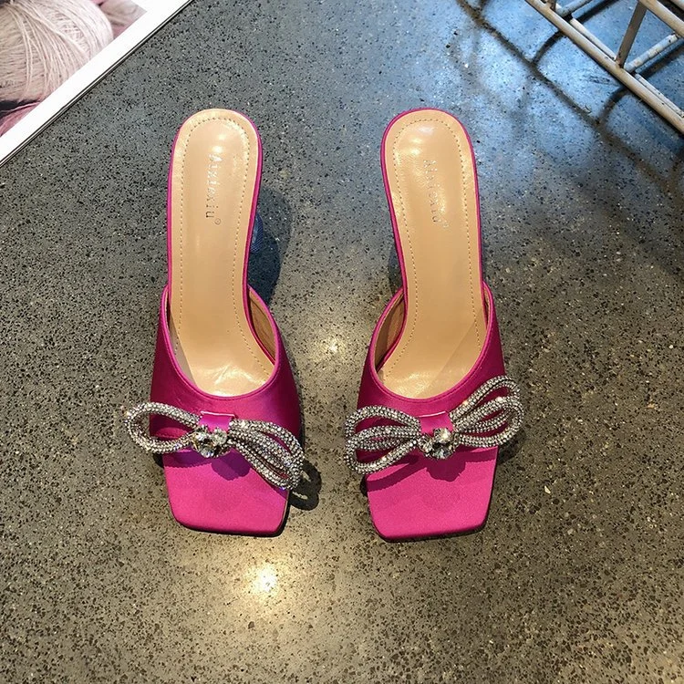 Wongn Wongn Women's Shoes 2024 Summer New One-Line Bow High With Cool Drag Thin Heel Slippers