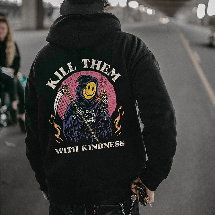 Kill Them With Kindness Skull Printed Men's Hoodie