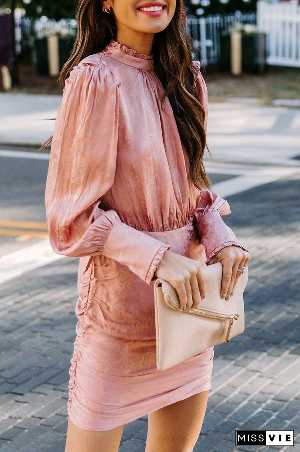 Open Back Jacquard Hip Package Dress