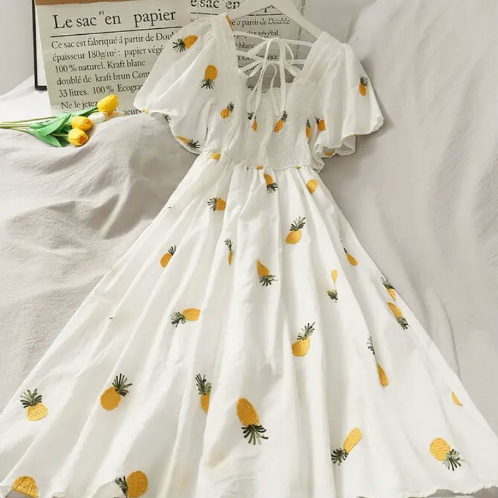 SpreePicky Kawaii Embroidery Strawberry/Pineapple Dress SP14999