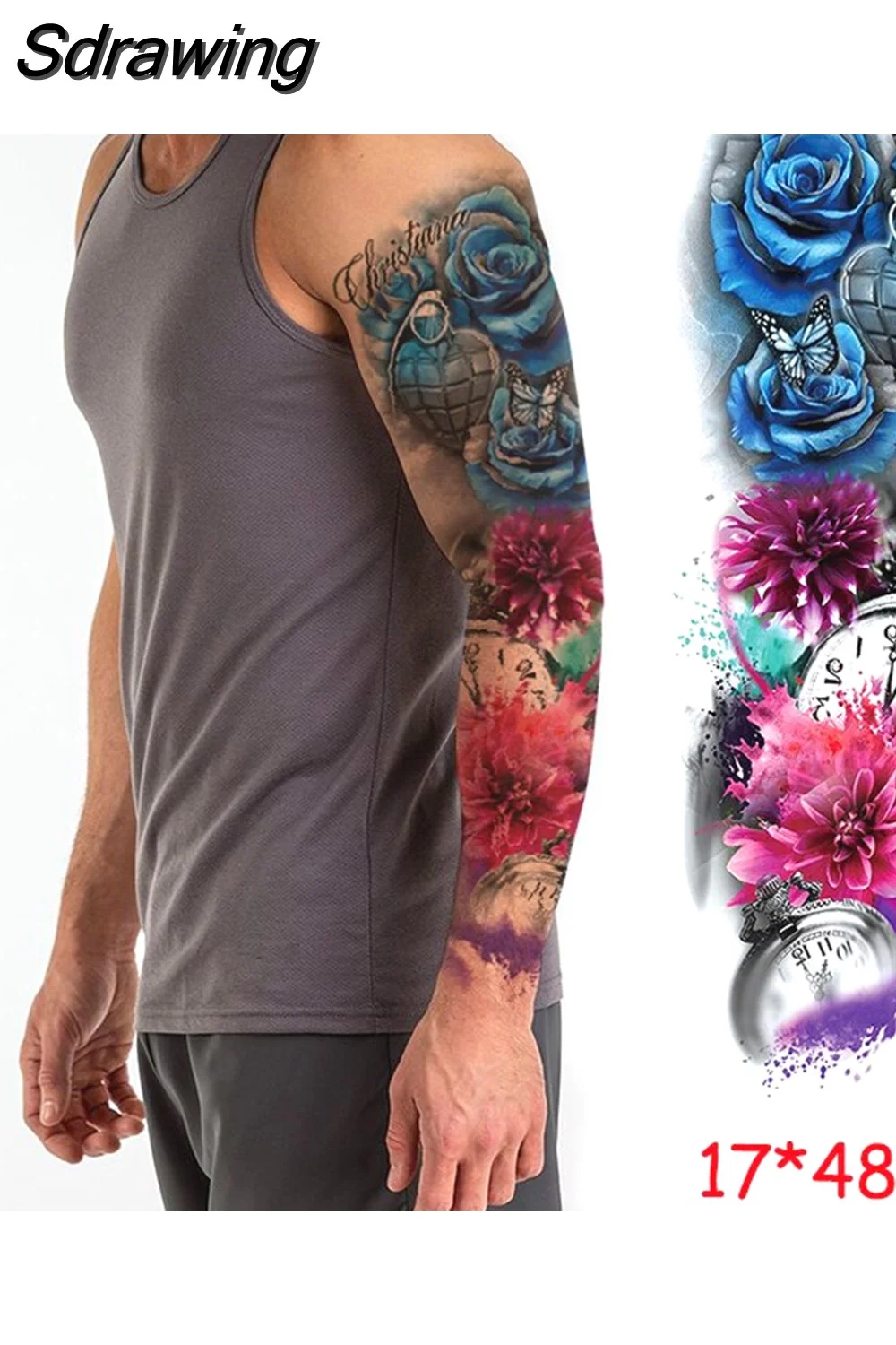 Sdrawing temporary tattoo sticker full arm lion king angel warrior lightning tree flower fake tatto flash tatoo to man woman 430-1