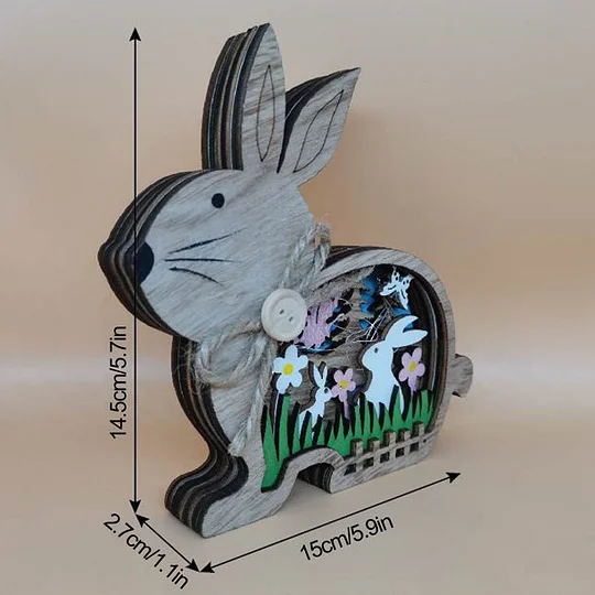huntermoon Easter wooden crafts luminous colored hollow bunny ornaments high quality home Christmas decorations