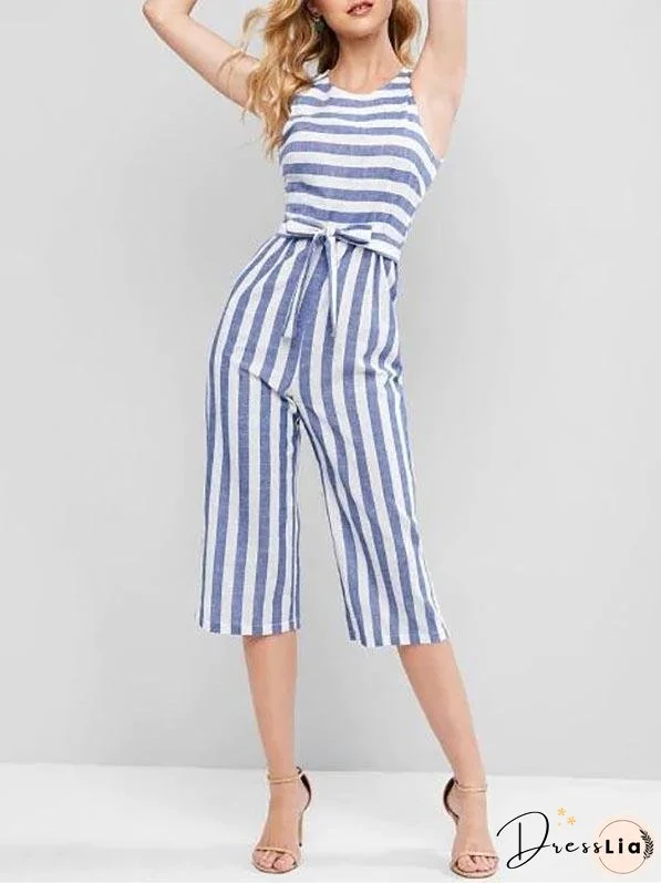 Striped Sleeveless Capri Jumpsuit