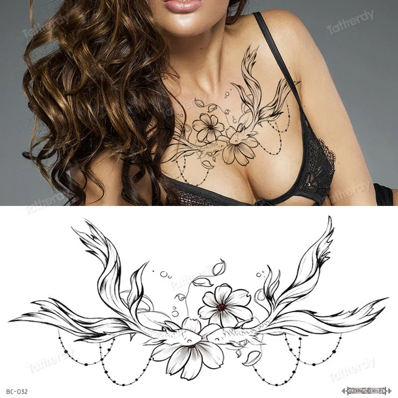 sexy tattoo sticker women lace Amazing Temporary Tattoos jewel black fake henna tattoo breast underboob body art flowers rose