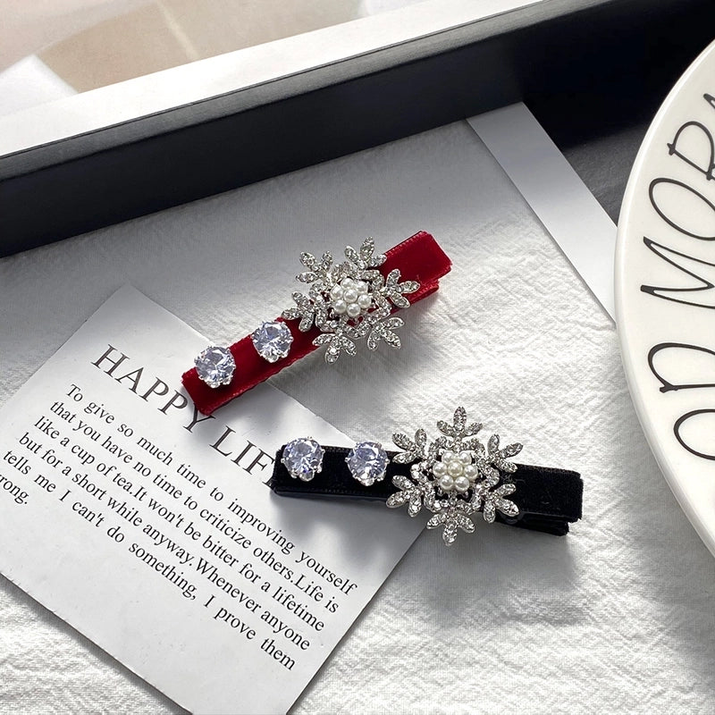 Elegant Cute Sweet Women’s Bow Knot Snowflake Flannel Rhinestones Hair Clip