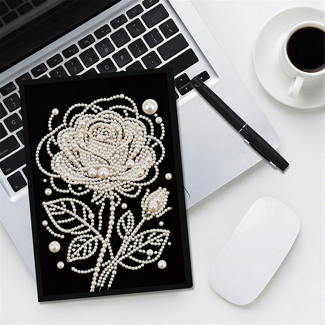 Rose Partial Pearl DIY 50 Pages A5 Diamond Painting Notebook Special Shaped Diamond Art Diary Book Kits Wireless Strip 5D Crystal Art Paintings Sketchbook for Art Drawing