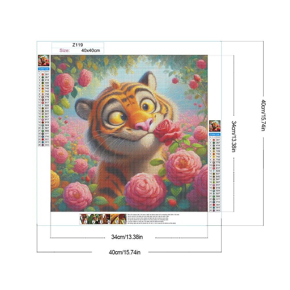 Diamond Painting - Full Round Drill - Flower Tiger(Canvas|40*40cm)
