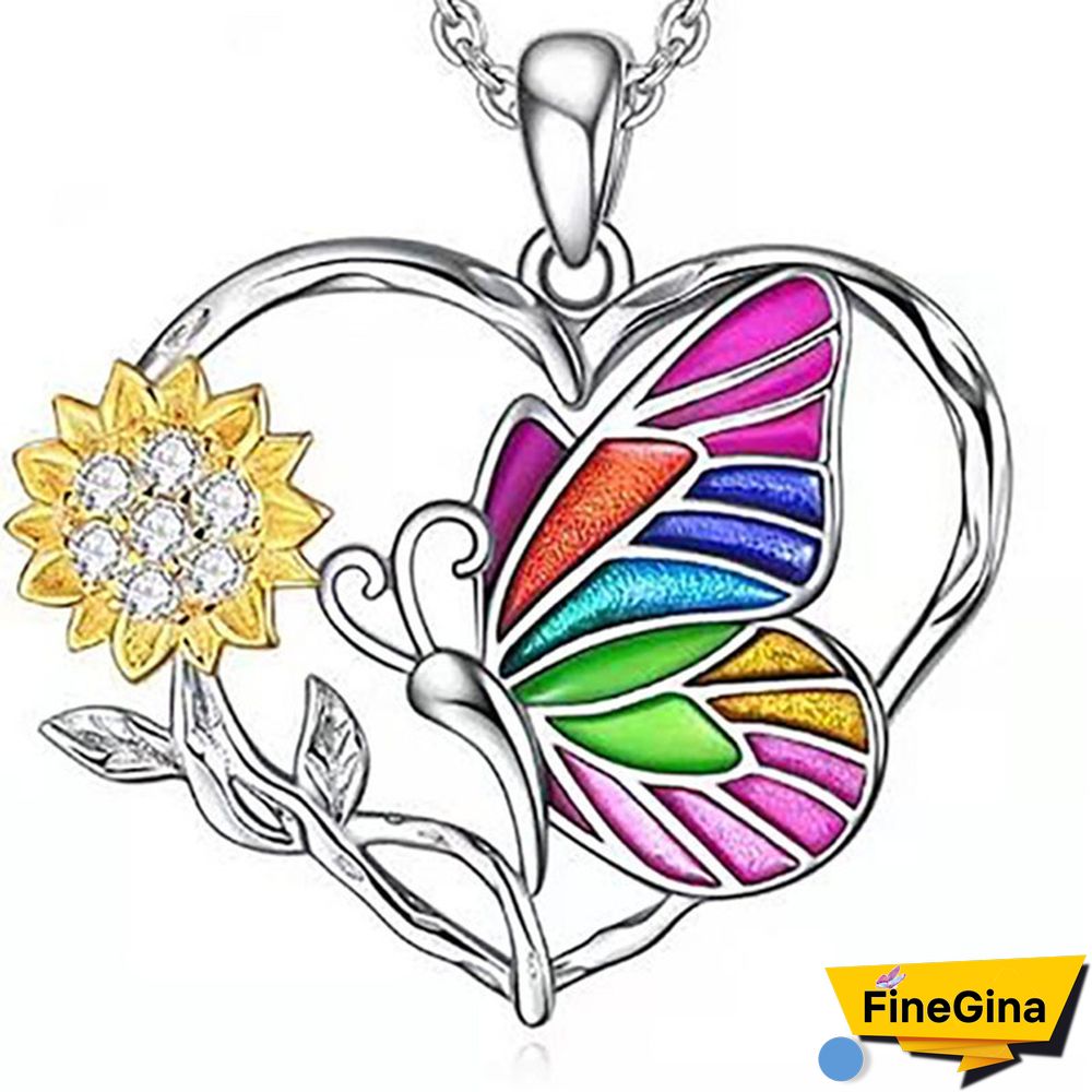 Exquisite Colorful Butterfly Necklace 925 Sterling Silver Heart Necklace Sunflower Necklace Multicolor Pendant Men's and Women's Jewelry Gifts Party Prom Jewelry Christmas Gifts
