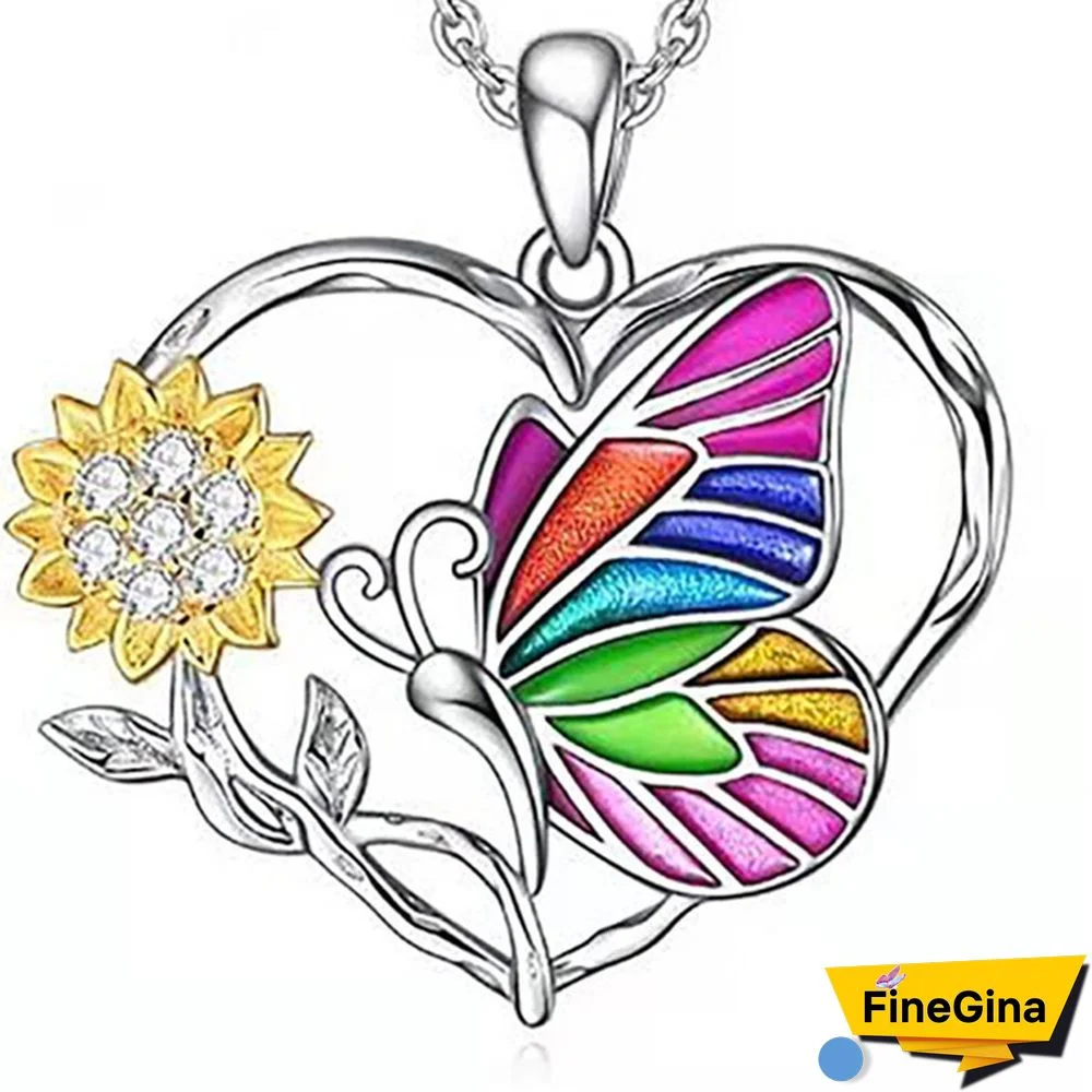 Exquisite Colorful Butterfly Necklace 925 Sterling Silver Heart Necklace Sunflower Necklace Multicolor Pendant Men's and Women's Jewelry Gifts Party Prom Jewelry Christmas Gifts