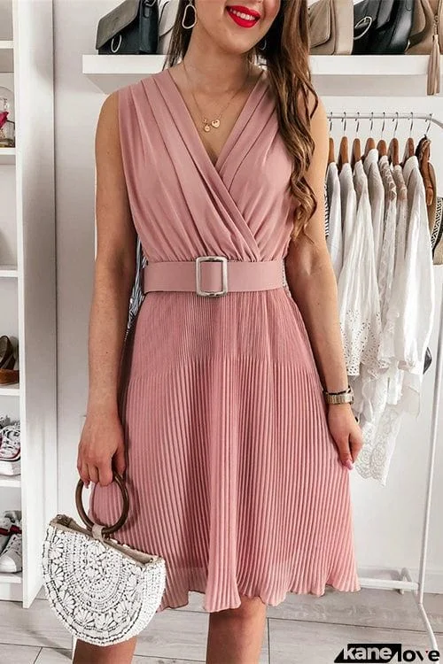 Cross Front Pleated Sleeveless Tank Dress