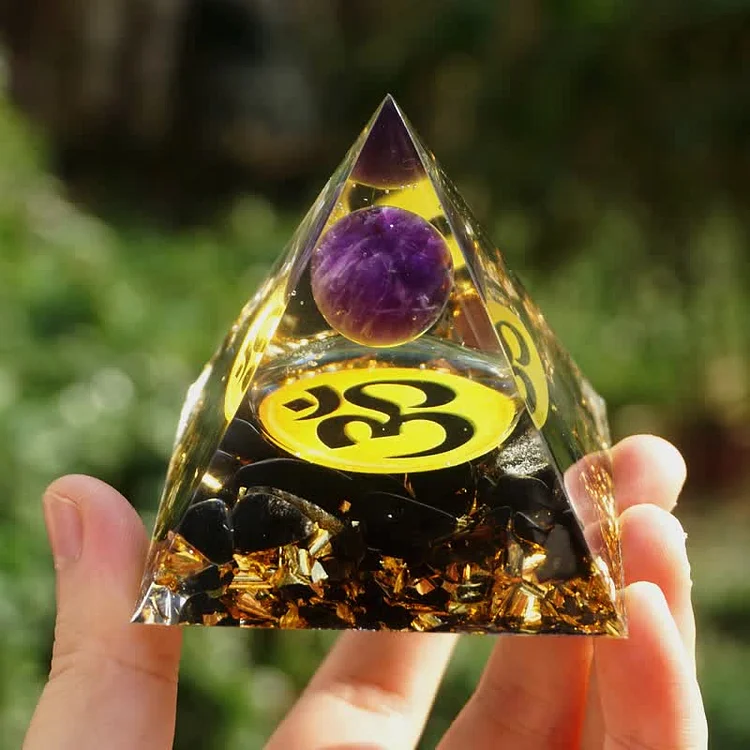 Amethyst Sphere With Obsidian Orgone Pyramid