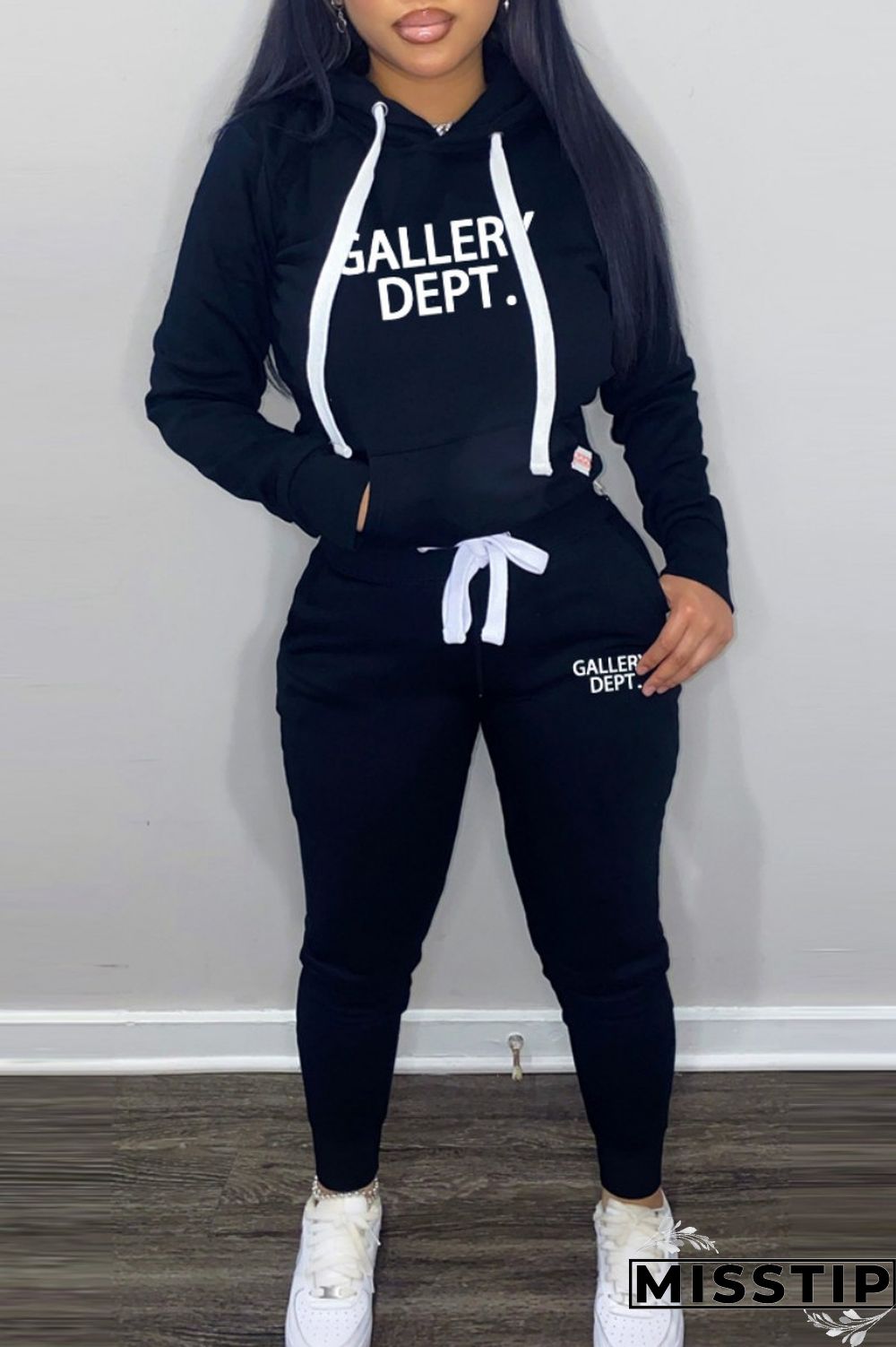 Grey Casual Letter Print Basic Hooded Collar Long Sleeve Two Pieces