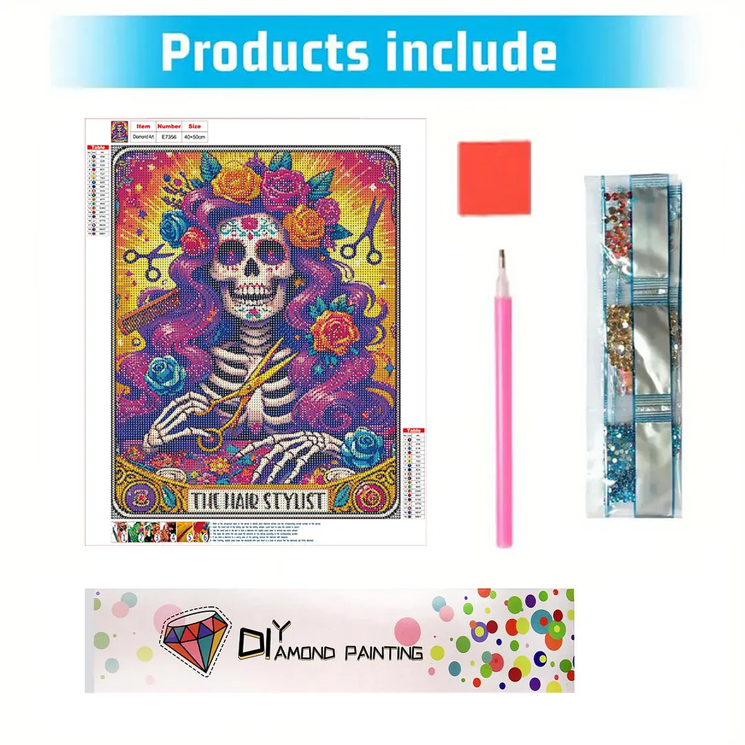 Barber Skull Tarot Cards DIY 5D Round Full Drill Diamond Painting Gem Art Kits for Adults/Beginners Gift Idea Home Wall Decor Diamond Dots Paintings Picture Arts Craft 15.75x19.69Inch