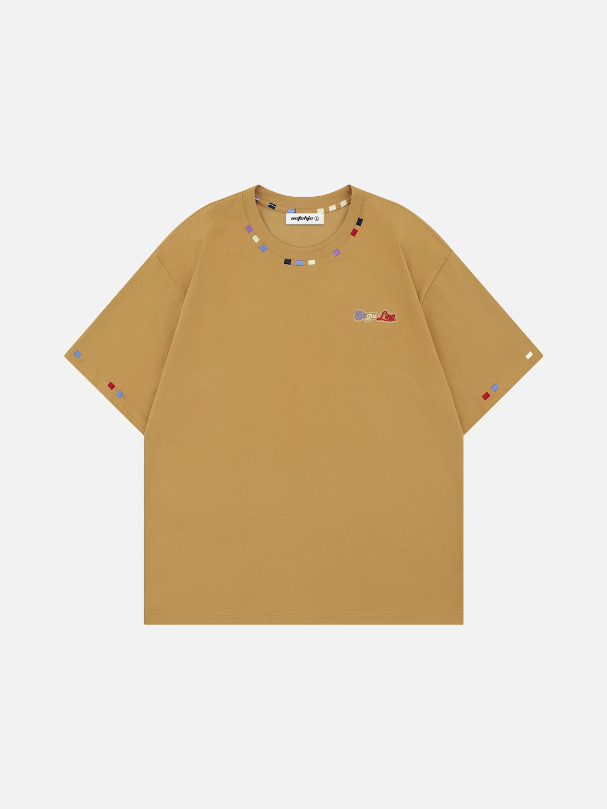 Yellow Act Chic Colorful Embroidered Short Sleeve Tee Front
