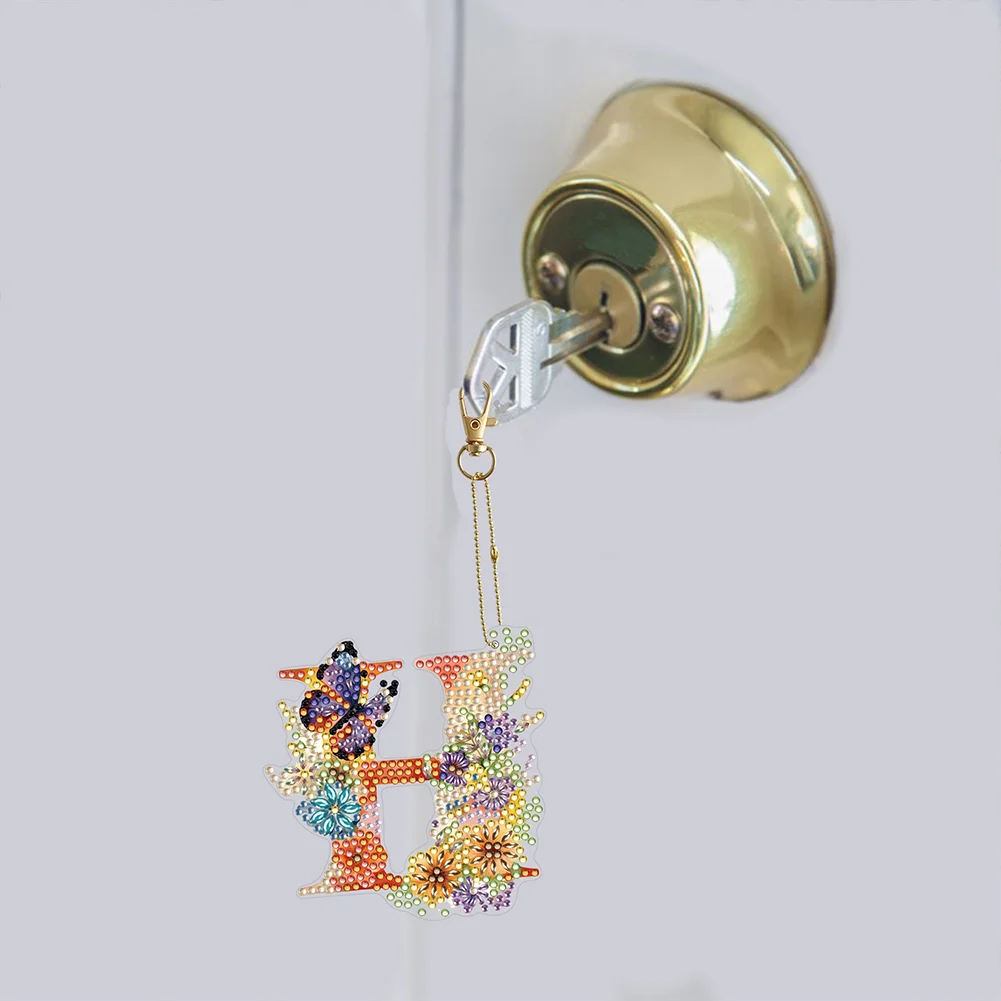 DIY H Diamond Art Key Rings Lettter Keychain Supplies Gift for Kids(Double Sided)