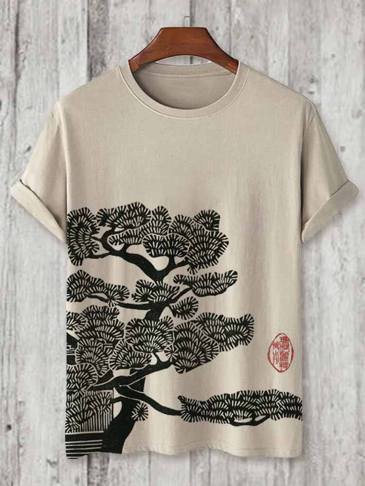 Comstylish Pine Tree Japanese Lino Art Comfy T Shirt