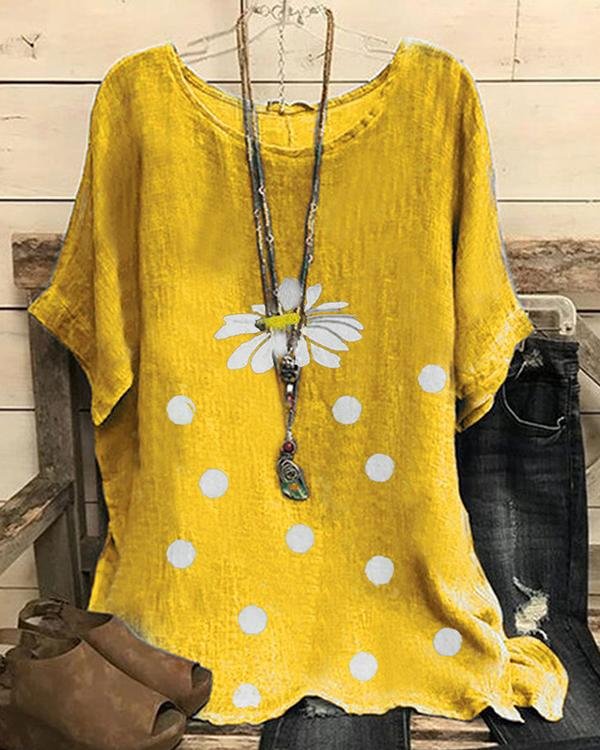 Plus size Vintage Daisy Printed Shirts & Tops