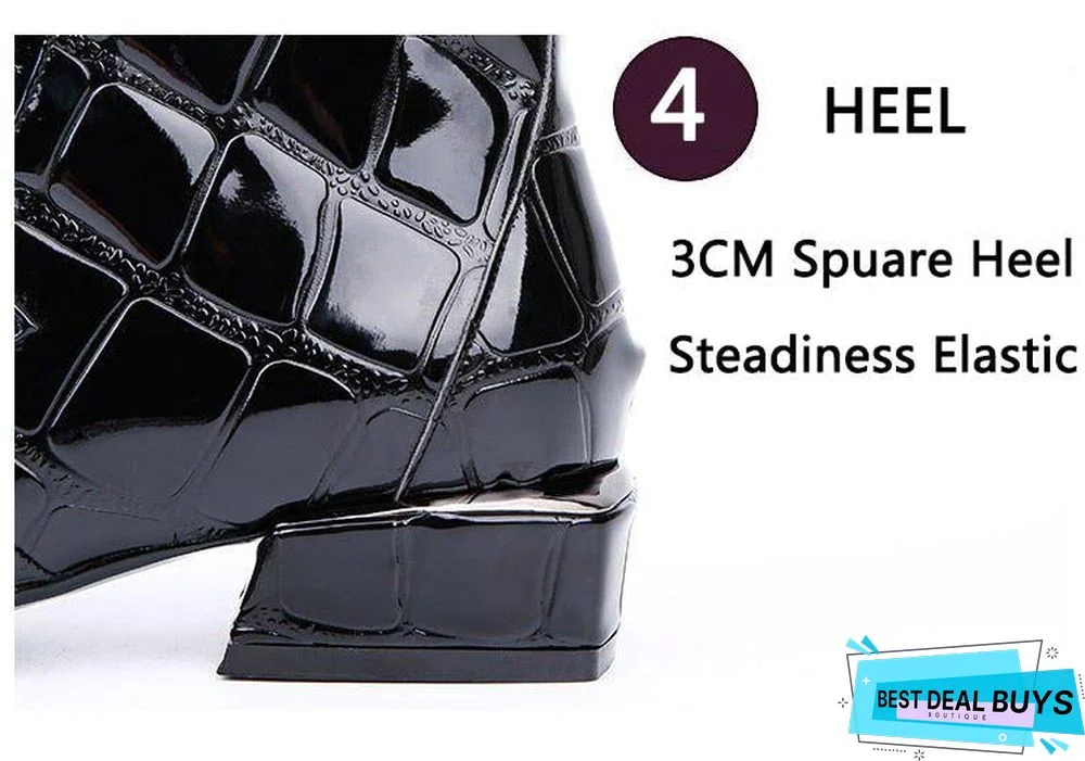 Chic Women Boots Shiny Pu Leather Autumn Winter Shoes Woman Square Toe Block Heels Ankle Boots
