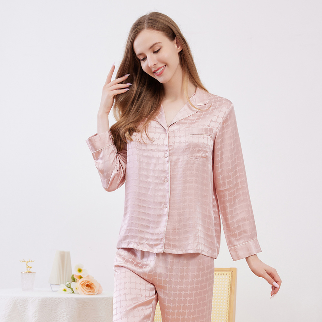 Women Silk Pajamas Striped Pink REAL SILK LIFE