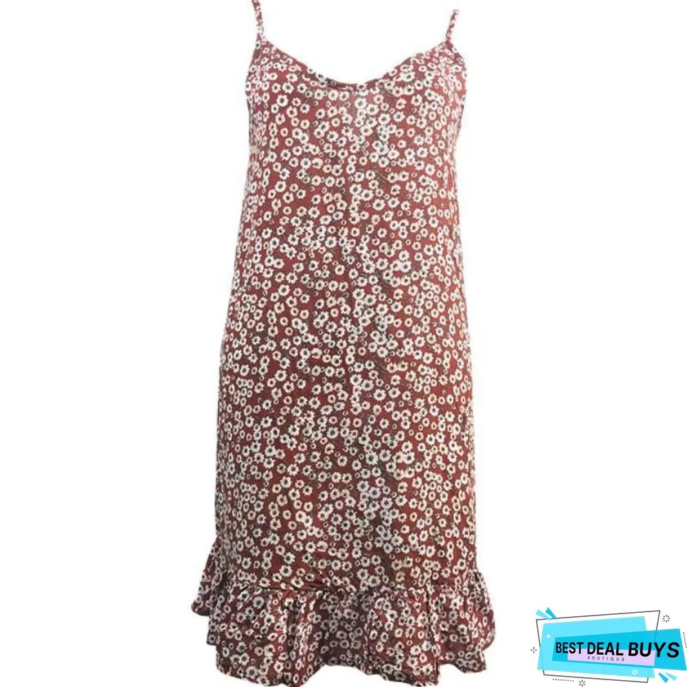 Sexy Women's Halter Top Travel Holiday Floral Print Dress